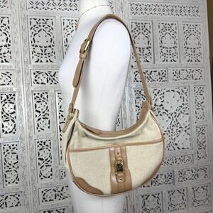 Etienne Aigner Linen Blend Crescent Shoulder Bag Luxury Timeless Classic Beachy